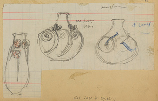 Lucien Bonvallet - Huit modèles de vases, ronds, à haut col, évasés et esquisse ...