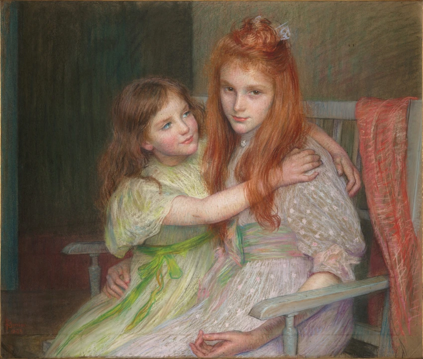 Louise Breslau - Deux jeunes filles assises sur une banquette