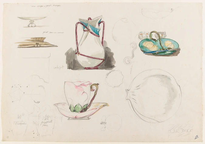 Etudes de formes et de décors pour divers objets en porcelaine - Félix Bracquemond