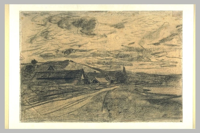 Charles-François Daubigny - Village et route au crépuscule