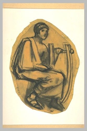 William Laparra - Figure drapée, assise, la main posée sur une grande lyre