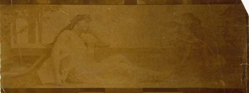 Anonyme - Figure féminine à demi-allongée et deux chérubins, panneau décoratif p...