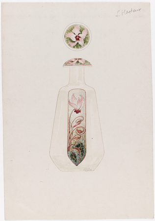 Louis Hestaux - Flacon à décor de cyclamens et bouchon vu en plan