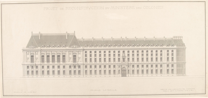 Gaston Redon - Projet de reconstruction du Ministère des Colonies, façade latéra...