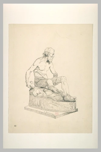 Emile Boisseau - Statue de vieillard assis à terre et tenant une tasse brisée : ...