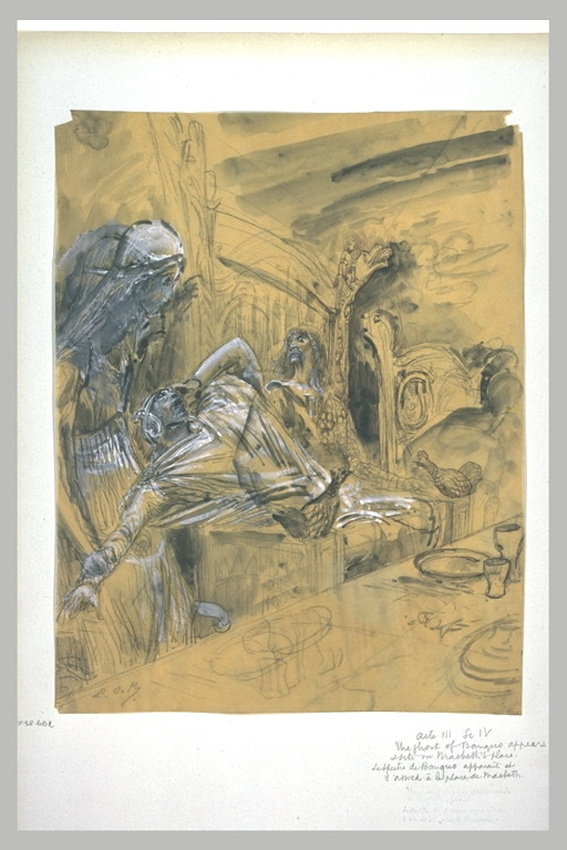 Luc Olivier Merson - Projet d'illustration pour Macbeth : Apparition du spectre ...
