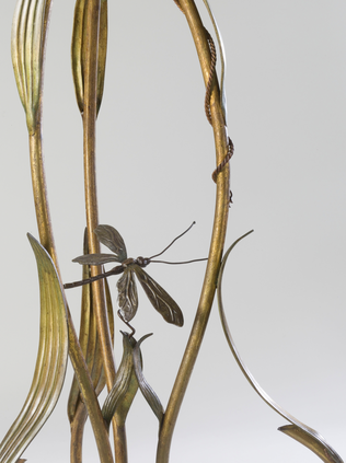 Anonyme - Lampadaire sur pied à décor de roseaux et libellules