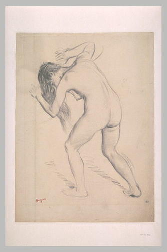 Edgar Degas - Femme nue, debout, penchée en avant, cheveux défaits
