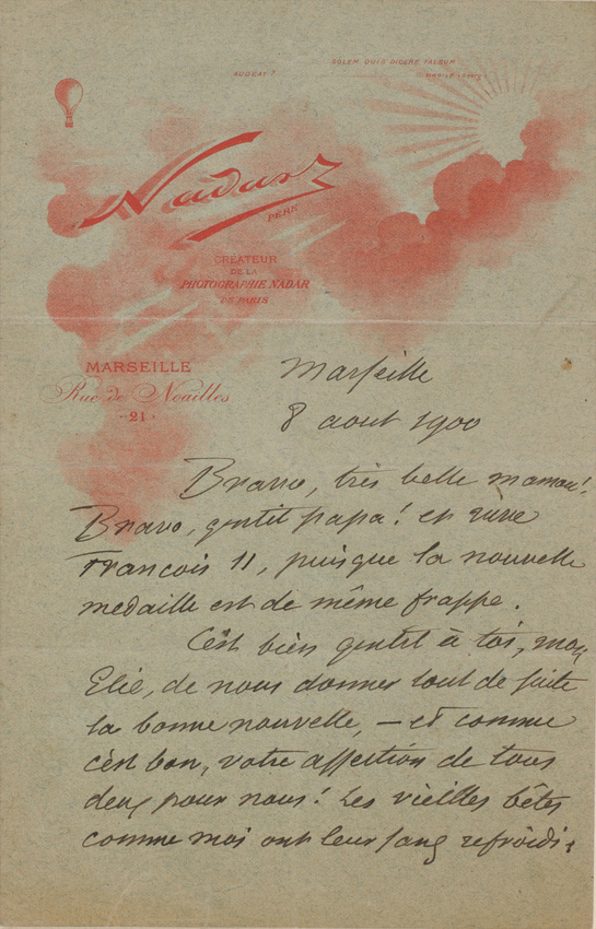 Nadar - Lettre de Félix Nadar, sans doute adressée à Elie Faure