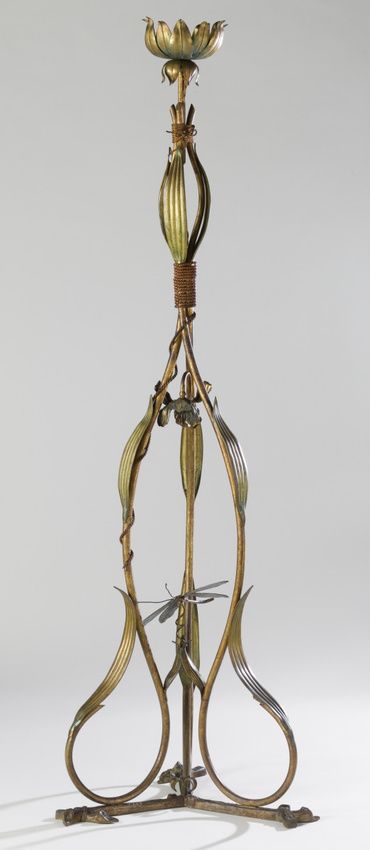 Anonyme - Lampadaire sur pied à décor de roseaux et libellules