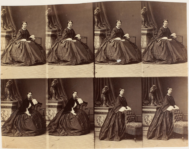 André Adolphe Eugène Disdéri - Mme. Fitzgerald en huit poses, six assise, deux e...