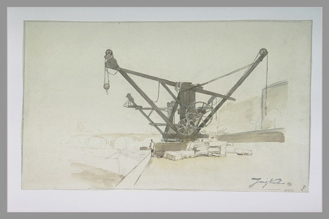 Johan Barthold Jongkind - Machine élévatrice sur un quai