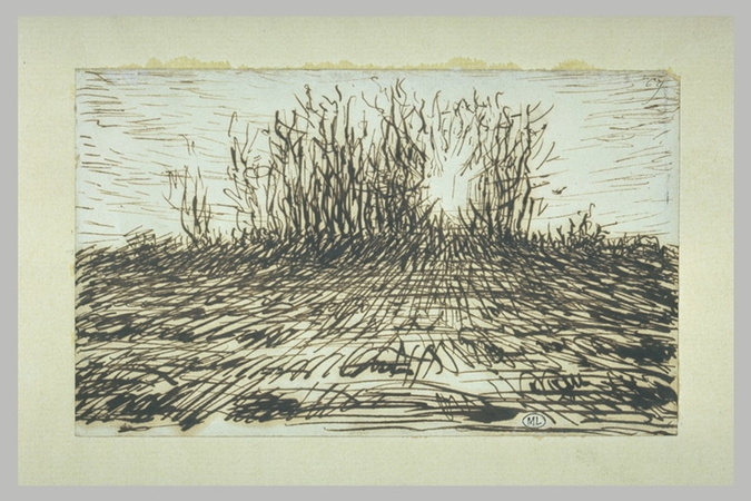 Jean-François Millet - Boqueteau transpercé par le soleil couchant au fond d'un ...