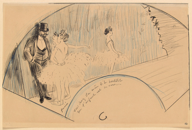 Jean-Louis Forain - Projet d'éventail avec danseuses et un monsieur