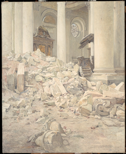 Intérieur de la cathédrale d'Arras en ruines, en 1916