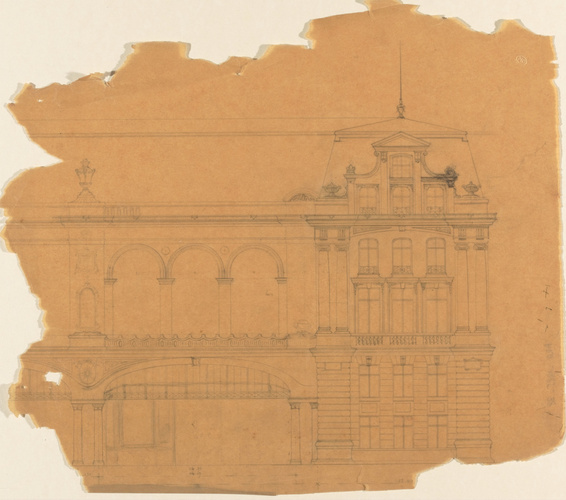 Anonyme - Projet de gare sur le quai d'Orsay, élévation partielle de la façade c...