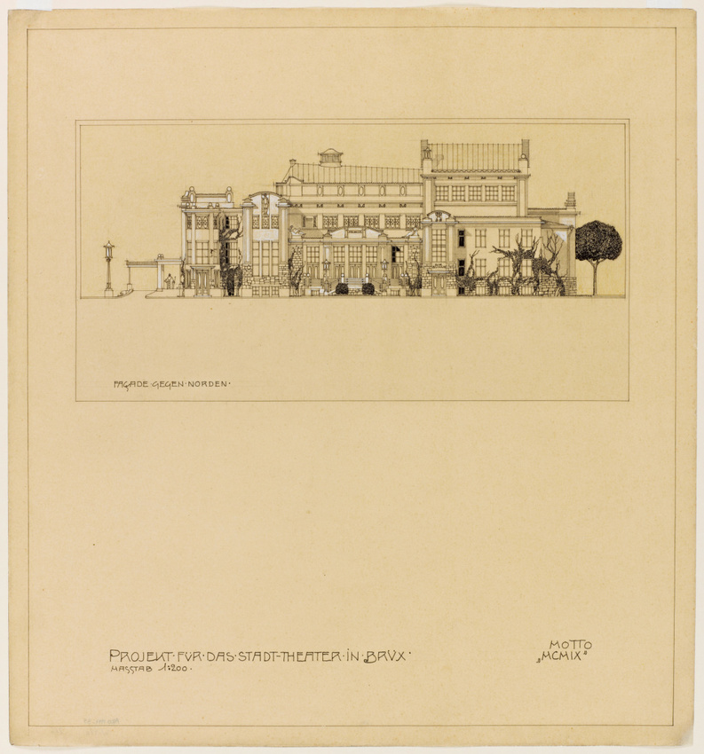 Marcel Kammerer - Projet pour le théâtre de la ville de Brüx, élévation latérale...