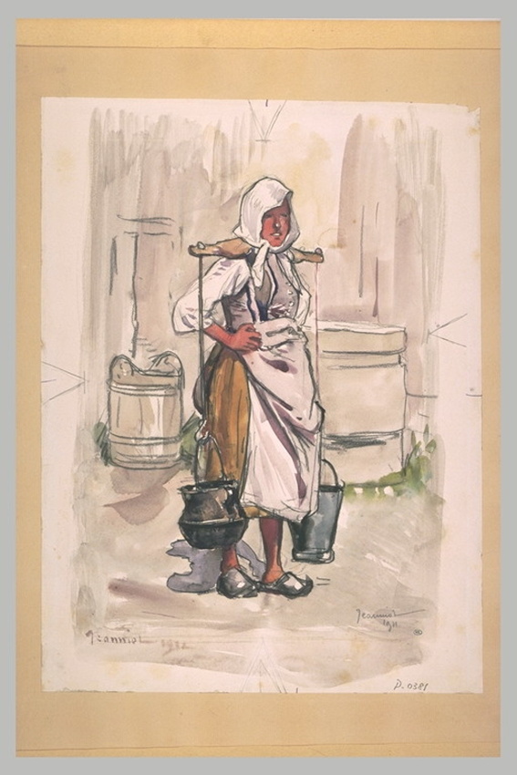 Pierre-Georges Jeanniot - Porteuse d'eau debout, de trois quarts à droite, un ap...