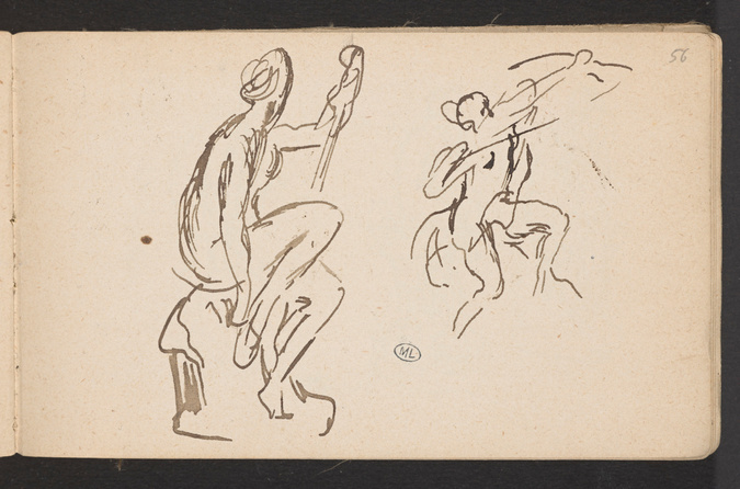 Henri Chapu - Deux études d'une figure assise sur un socle