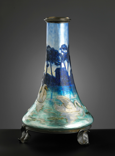 Eugène Feuillâtre - Vase à décor de paysage lacustre