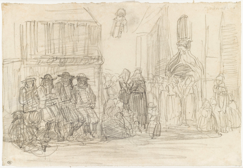 Eugène Boudin - Fidèles près du calvaire et de l'église, à Kerdévot