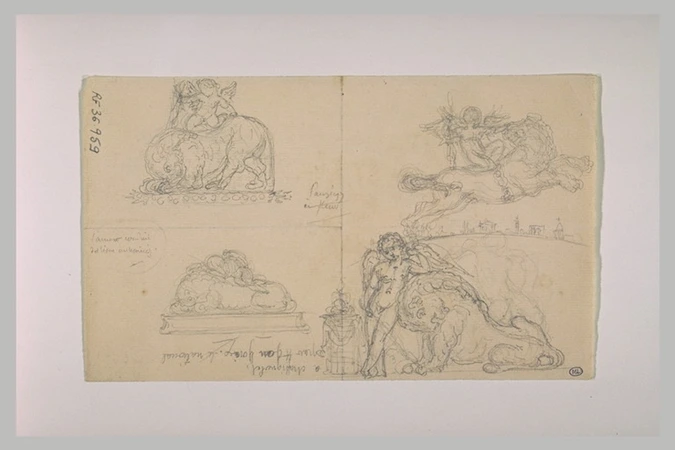 Eugène Guillaume - Plusieurs études pour l'Amour et le lion