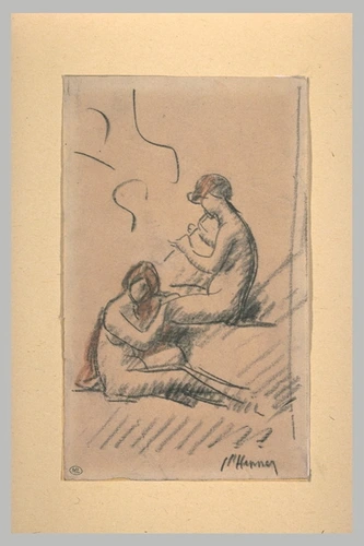 Jean-Jacques Henner - Deux femmes nues, assises, une jouant de la flûte