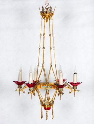 Maison Barbedienne - Lustre Byzantin à six lumières (d'une paire)