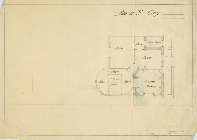 Henry Van de Velde - Hôtel particulier de Victor Goloubew, plan du troisième éta...