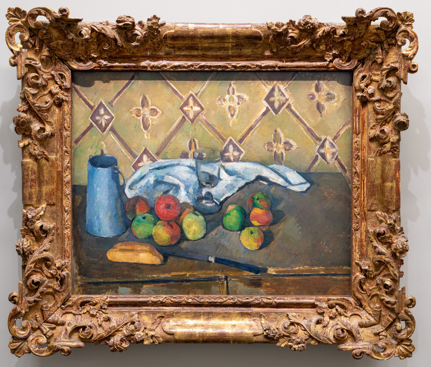 Paul Cézanne - Fruits, serviette et boîte à lait