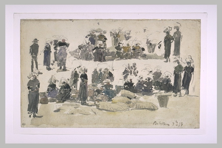 Eugène Boudin - Deux scènes de marché avec des paysannes assises