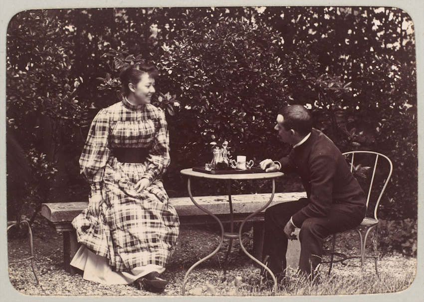Gustave Popelin - La Collation (une jeune femme en conversation avec le peintre ...