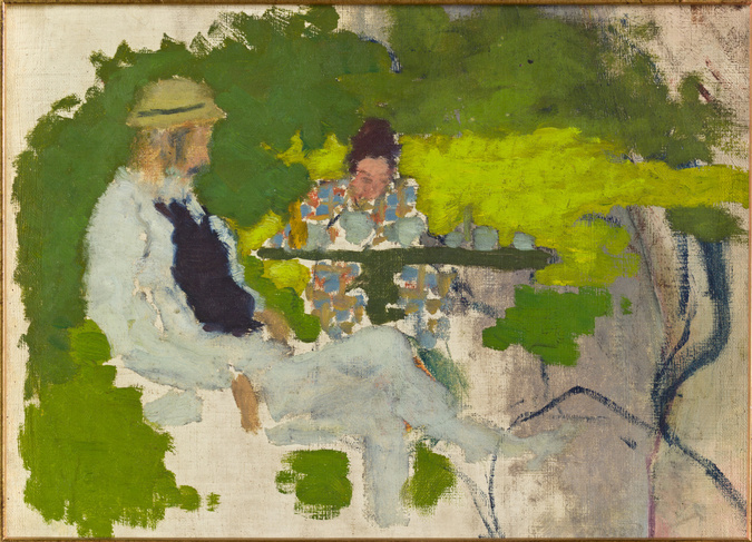 Le Père et la Soeur de l'artiste dans le jardin de Grand-Lemps