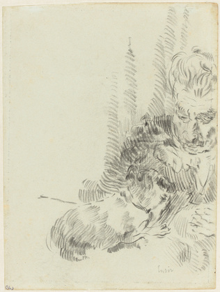 James Ensor - Grand-mère assise jouant avec son petit chien