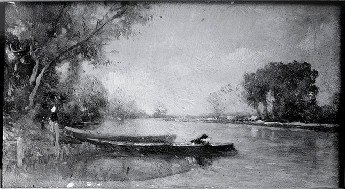 Ferdinand Heilbuth - Barque au bord de l'eau