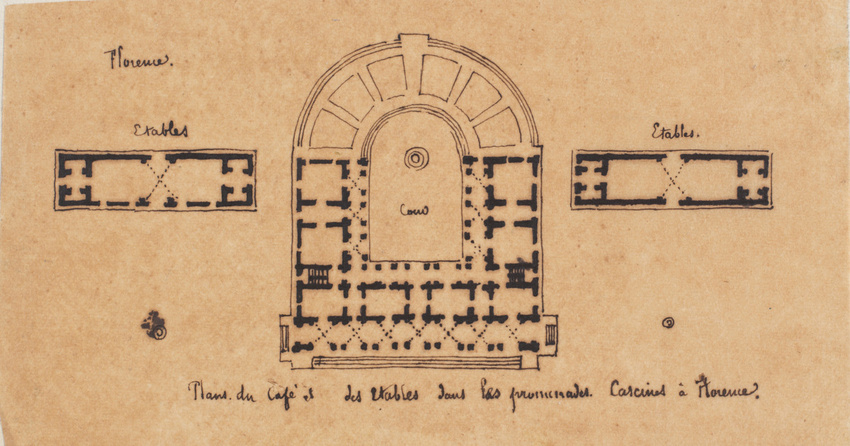 Edouard Villain - Plans du café et des étables dans les promenades des Cascines,...
