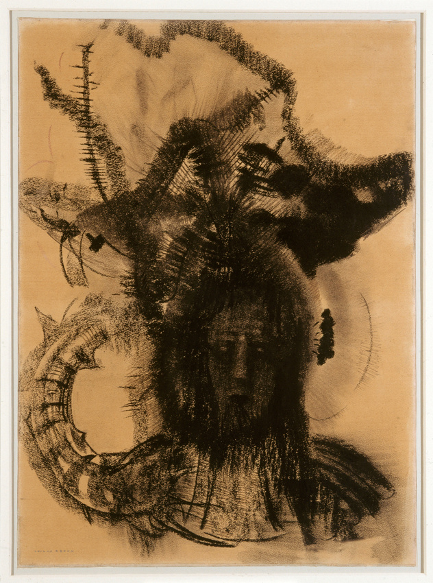 Odilon Redon - Chimère : une tête aux yeux clos, d'où partent d'étranges arabesq...