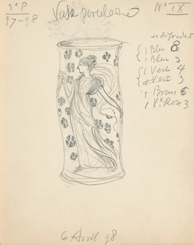Eugène Grasset - Vase en porcelaine orné d'une figure féminine