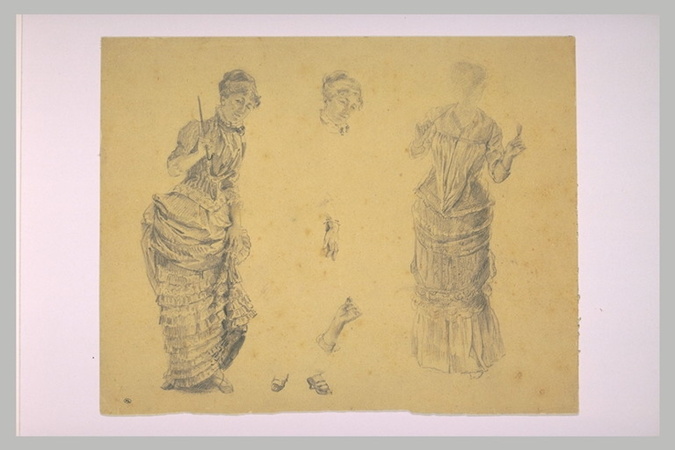 Marie Bracquemond - Etudes d'une femme debout, d'une tête de femme, de mains et ...