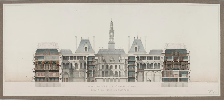 Concours de l'Hôtel de Ville de Paris, élévation de la façade - Victor Baltard