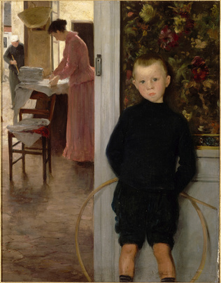 Paul Mathey - Enfant et femme dans un intérieur