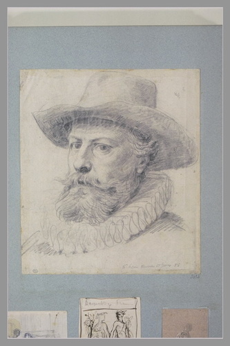 Charles Meissonier - Tête d'homme barbue, coiffé d'un grand chapeau