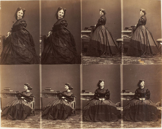 André Adolphe Eugène Disdéri - Mme. Eardley en huit poses, quatre assise, quatre...