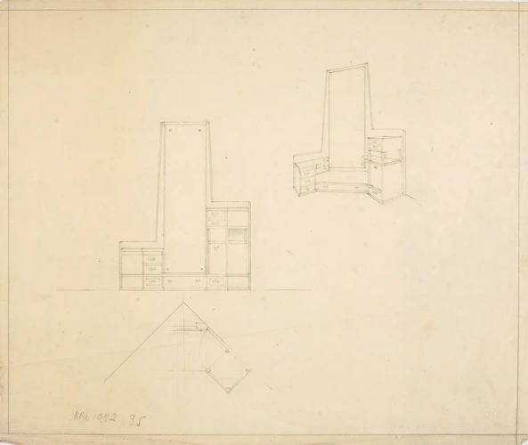 Henry Van de Velde - Projet de meuble, deux dessins