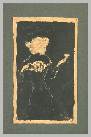 Pierre Bonnard - Femme vue à mi-jambes, de profil à droite, portant une théière