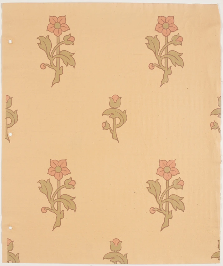 Anonyme - Semis de deux fleurs stylisées sur fond jaune rosé