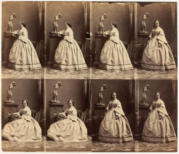 André Adolphe Eugène Disdéri - Mme. Righby en huit poses, six en pied, deux assi...