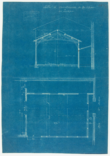 Hector Guimard - Salle de concert Humbert de Romans, coupe et plan d'un projet i...
