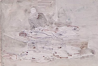 Eugène Boudin - Homme derrière un étal à poissons