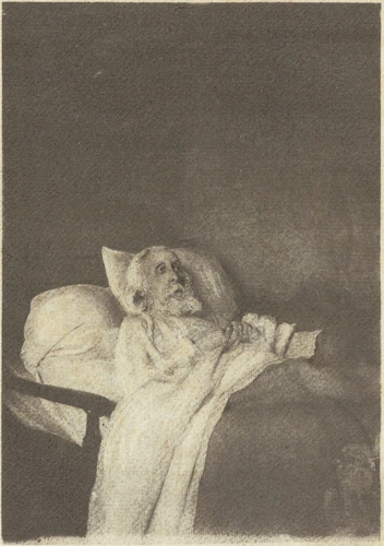 Jeanne Fevre - Degas, très âgé, dans son lit, visage de trois-quarts de profil, ...